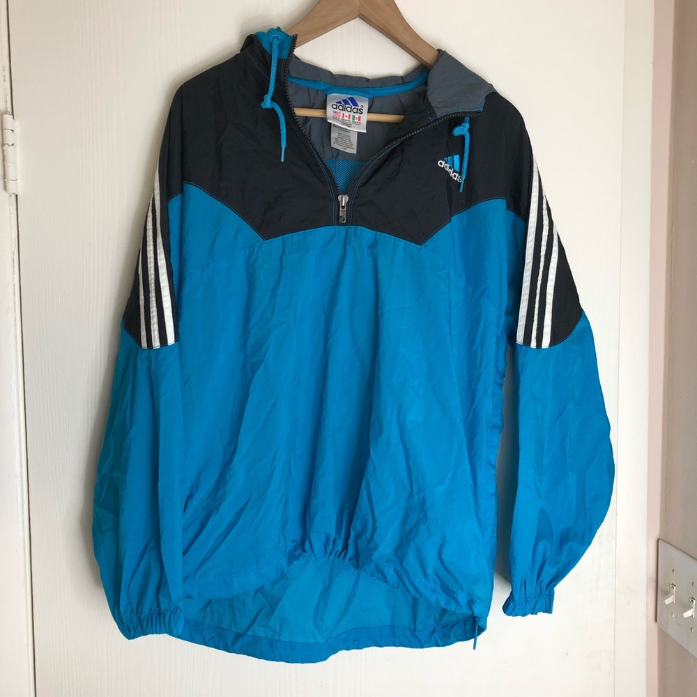 Adidas Vtg Aqua Blue Full Zip Big Logo 1/4 Zip Windbreaker